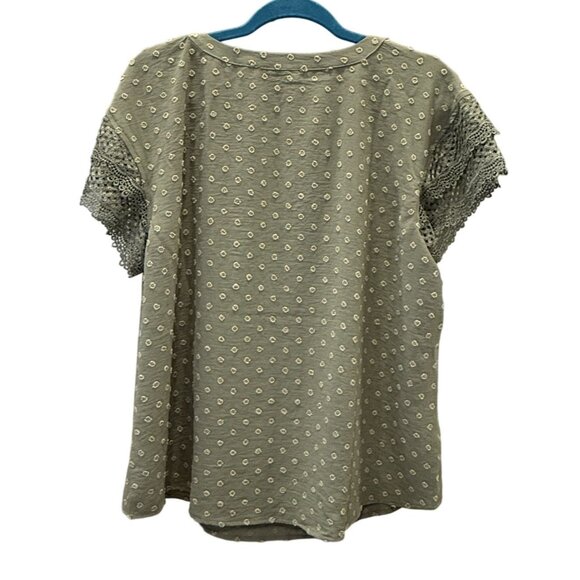 Adrienne Vittadini XL Green Floral Top Textured Lace Sleeves Casual Office NWT - Picture 8 of 8